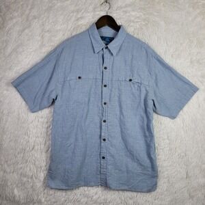Paradise Blue Hemp/Cotton Geometric Button Up Shirt‎ L Beach Resort Sustainable